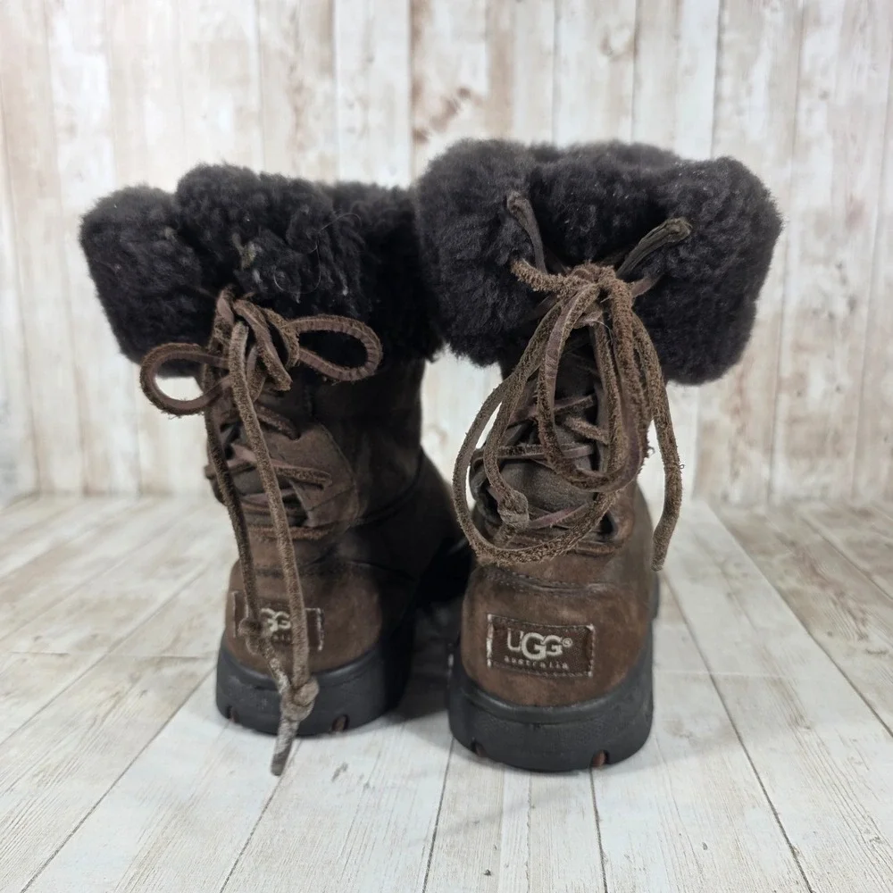 UGG Australia‎ Women's Brown Suede Shearling Lined Lace Up Winter Boots W8